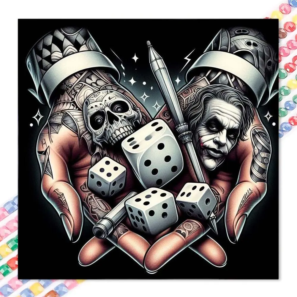 1pcs 5D DIY Diamond Painting Kit, 5D Diamond Art Set, DIY Decoration, Skull, Dice, Hand Diamond Painting Set Full Round Drill DIY, Mosaic, Diamond Art, DIY Art Home Decoration, Suitable for Halloween and Christmas