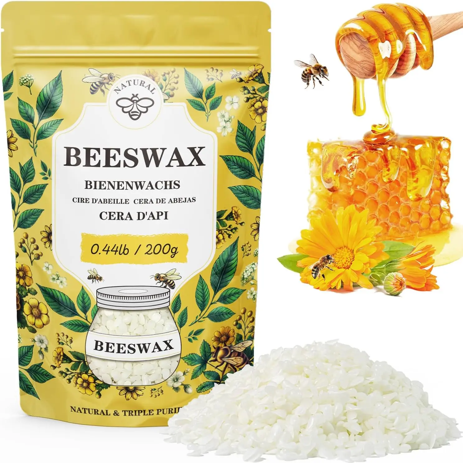 Pure White Beeswax Pellets, 200G/5LB/10LB/20LB Biodegradable Candle Making Supplies with Clean Fresh Scent for Lip Balm, Soap Making, DIY Care
