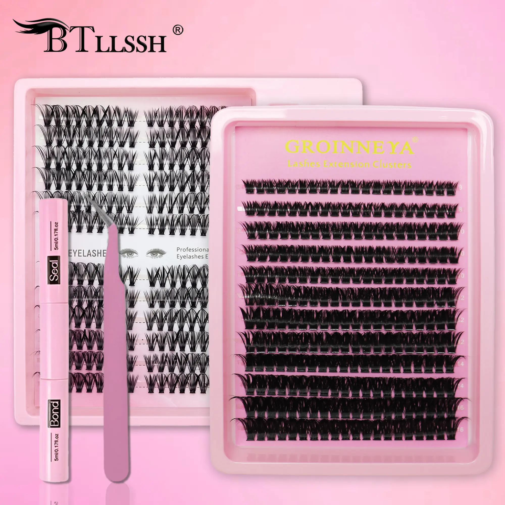 A BTLLSSH DIY Lash Extension Kit 40D & 80D Mixed Cluster Eyelashes 456PCS D Curl Individual Lashes With 2IN1 Lash Bond Seal Pen & Professional Curved Tweezers Fluffy Wispy Volume Self Lash Kit For Home Makeup