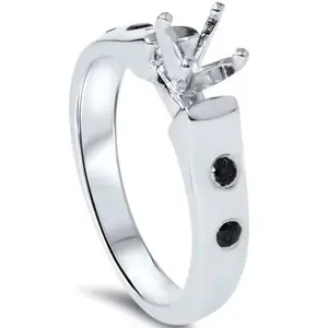 Black Diamond Semi Mount Cathedral Engagement Ring 14K Setting