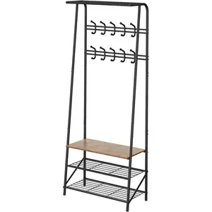 【Christmas Gift】Coat Rack Shoe Bench Organizer with 5/10 Hooks, 4 in 1 Entry Hallway Coat Rack with Storage Function, Metal Frame Hallway Organizer, Wood Look Decorative Furniture for Living Room Bedroom Clothes Storage Double row