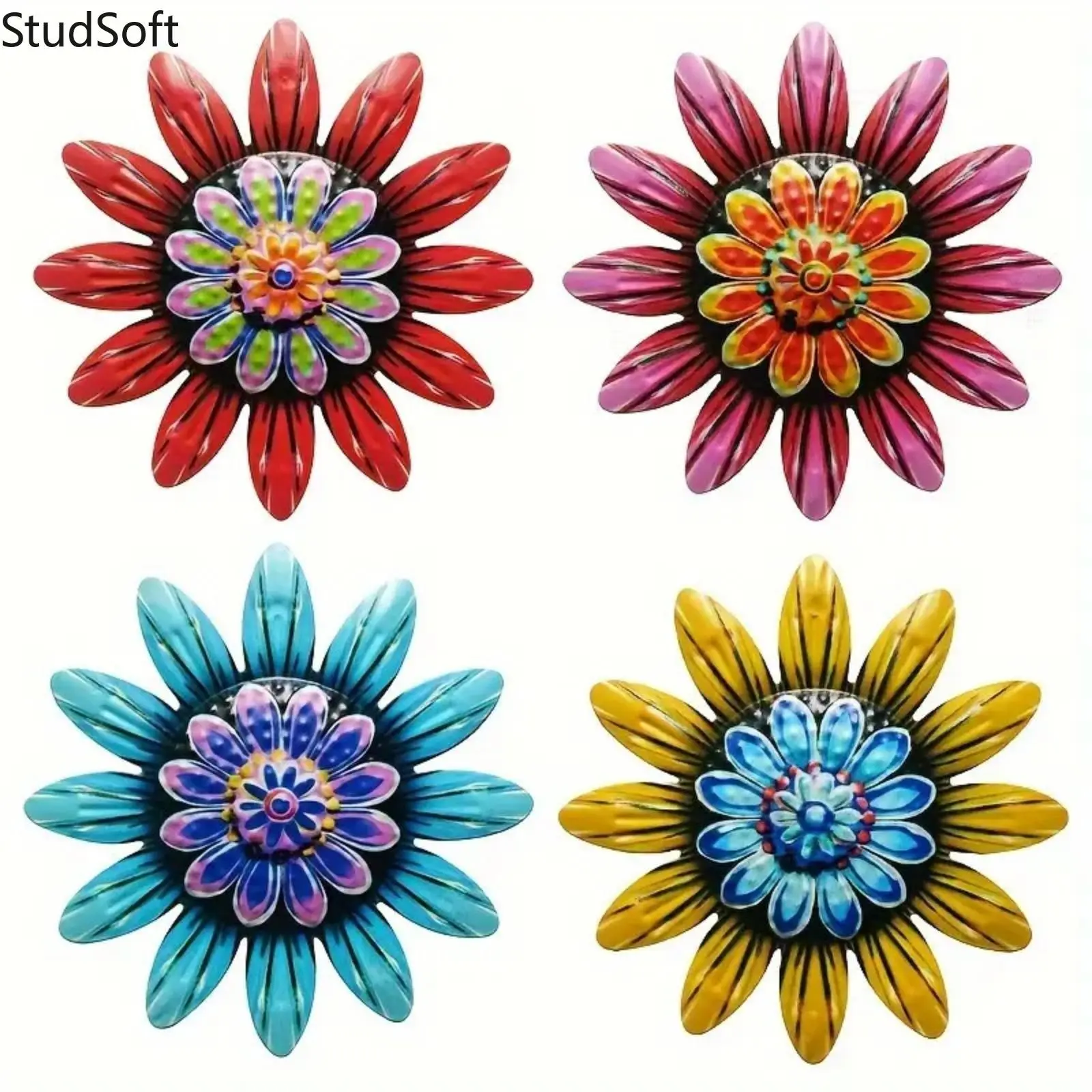 3D Colorful Metal Flower Decorative Charms - No-Yellow Outdoor Backyard Decor for Garden, Fence, Patio (Bag Accessories for Luggage & Bags), Charm Accessory, Whimsical Floral Charms & Twillies