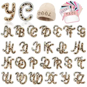 26-Piece Leopard Print Faux Fur Letter Embroidery Patches, Appliques Embellishments, Y2K Retro Style Iron-On Adhesive Backing, DIY Craft Supplies for Customizing Hats Sweaters Bags