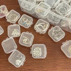 Mini Square Jewelry Storage Box, Transparent Plastic Material, Hinged Lid, Ideal for Earrings Rings Necklaces, Craft Supplies, Travel Accessories, Jewelry Boxes