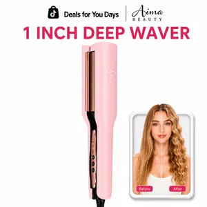 Aima Beauty 1 inch Deep Wave,Hair Crimper for Effortless Beach Waves ,2  Barrel Hair Waver with Adjustable Heat,Dual Voltage & Smart Timer, Hair Styling Tools for Women Female Gift