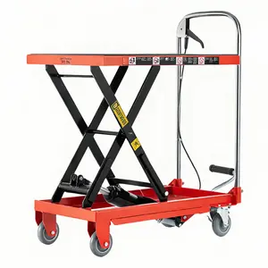 Hydraulic Lift Table Cart,500lbs Load Capacity 28.5Inch Lifting Height, Single Scissor Lift Table with non-slip pads and 4 Wheels, for Material Handling and Transportation, Red