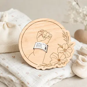 Newborn Hospital Bracelet Engraved Keepsake Box Personalized Baby Gift Laser Cut Wood Fiber Pregnancy Wristband Memento For Mother's Day And Father's Day
