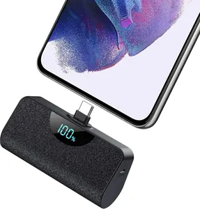 5200mAh Mini Portable USB-C Power Bank with LCD Display, Ultra-Compact Backup Battery Charger for iPhone 16/15 Series, Samsung S22/S23, Android Phones