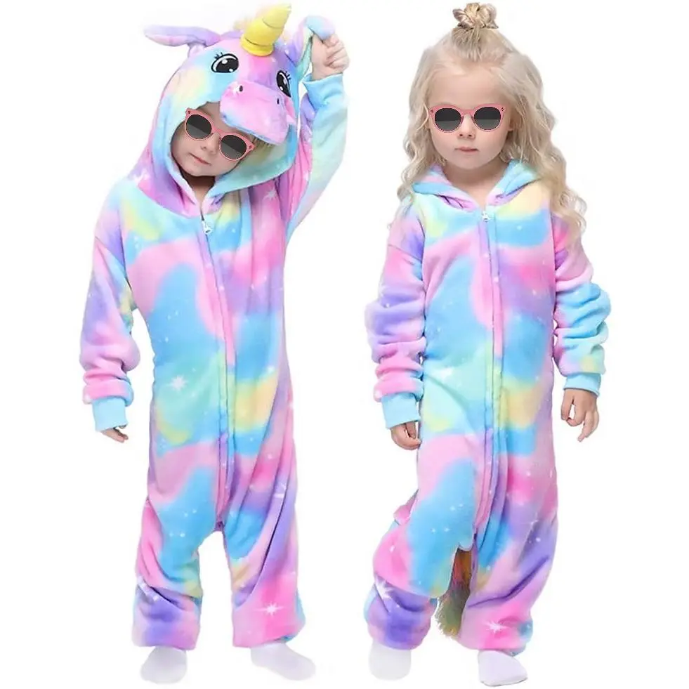 Kids' Rainbow Unicorn Onesie Pajamas, Soft Casual Flannel Animal Costume for Halloween, Holiday Parties & Sleepwear, Sleepwear Pajamas, Soft Casual Pajamas