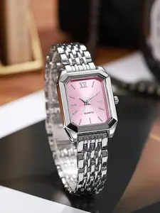 Ladies' gift watch, classic and elegant square dial with Roman numerals, fashionable and simple quartz analog wristwatch (1 piece/set)