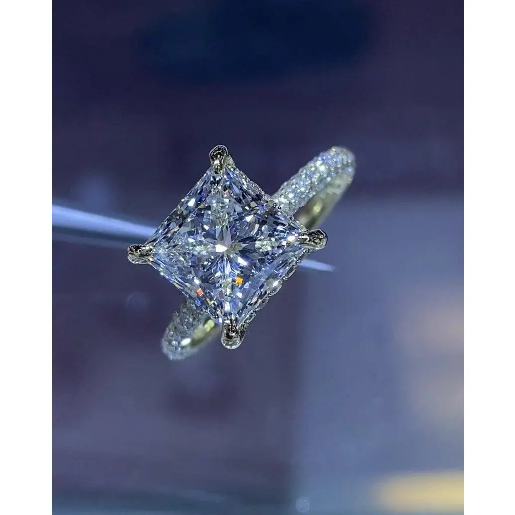 14K Gold 3.00 Carat Princess Cut Lab-Grown Diamond 3D Under Halo Band
