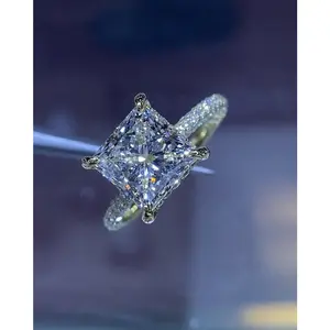 14K Gold 3.00 Carat Princess Cut Lab-Grown Diamond 3D Under Halo Band