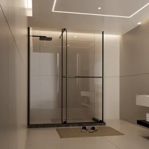 explosion proof Glass Shower Door, 30 - 60 in.W x 72 in.H Shower Sliding Door Walk-in Shower Screen Dual Usage,1/4 Inch Thick Glass Panel with Stainless Steel Handle, Supporting Bar summerwins