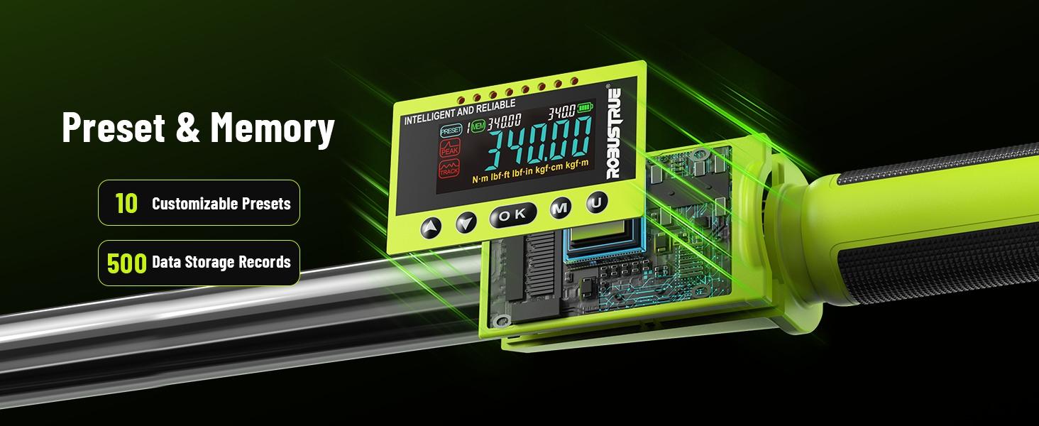 1/2-Inch Drive Digital Torque Wrench, 12.5-250.8 ft-lb/17-340Nm & ±2% Accuracy, Electronic Torque Wrench with Buzzer & LED, 500 Data Memory & 10 Presets for Bike Motorcycle Auto Repair