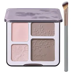 Face Highlighter Contour Shading Palette Sculpting Long-lasting Shimmer Pressed Powder Smooth Matte Shimmer Finish Makeup for Cool Toned Skin, 01 Cool Brown Brush Kit