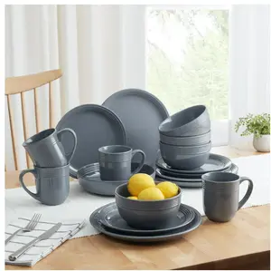 Chiara 16-Piece Stoneware Gray Dinnerware Set