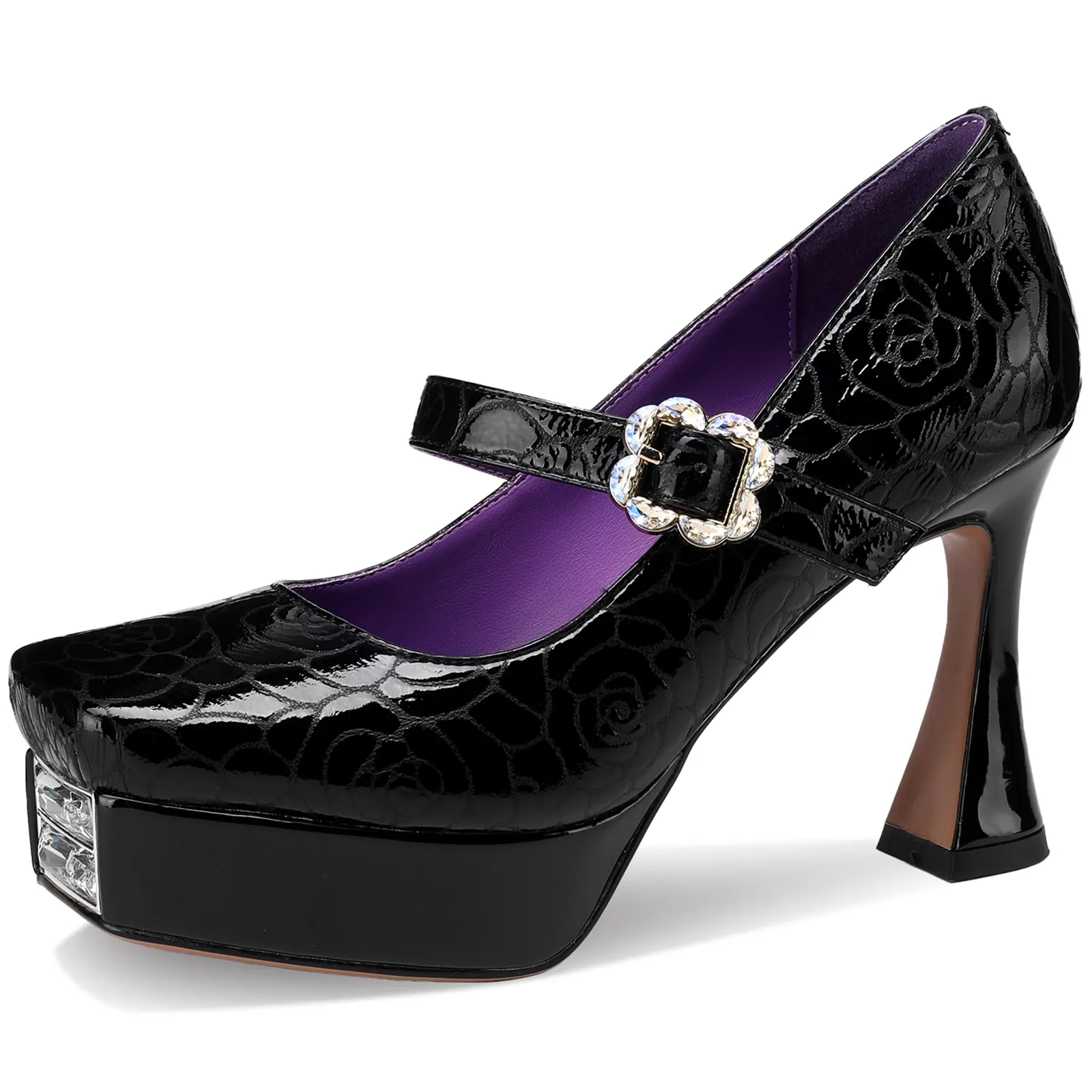 TDD Women's Stylish Heeled Patent Leather Pumps - 4 In Chunky Block Heel, Square Toe, Wide Fit, Slip Resistant Footwear for Dressy Occasions, Shoe, Classy, Fashion, Evening Wear, Dressy Shoe, 4-Inch Chunky Block Heel, All Seasons, Crystal, Elegant, Formal