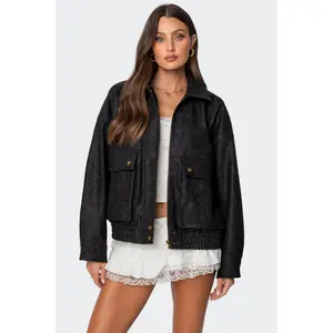 Cargo Faux Leather Bomber Jacket