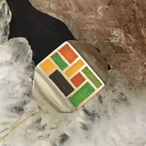 Carolyn Pollack Southwestern Style Sterling Silver Multi-gemstone Chip Inlay Shield Ring For Women