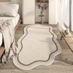 Long Striped Carpet Bedside Rug, Textured Geometric Rug, Bedroom Living Room Decor, Irregular Geometric Lines Texture, Suitable for Bedroom Balcony Study Restroom Closet, Geometric Pattern Rug