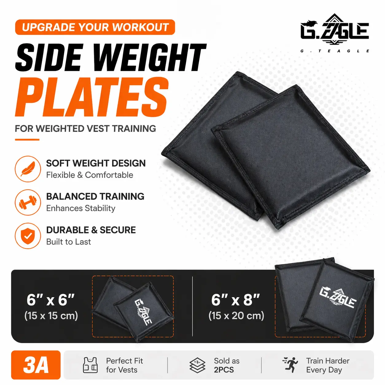 L-V 3A Side Weight Plates - Fitness Accessories, 6" x 6"/6" x 8" Inserts, Soft Edges, Fabric Shell, Balanced Training Strength Equipment for Adjustable Weight Vests, Running, Strength Training Gear, Fitness Exercise Accessories, Workout Training Equipment