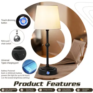 Rechargeable Cordless Table Lamp Gold - 1 Pack 5200mAh Battery Operated Lamp, Touch Control Stepless Dimming, for Home Decor, Dining Table, Living Room, Bedroom