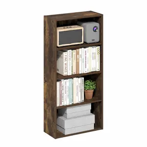 Amber Pine 4-Tier Open Bookshelf - Basic Cube Storage Organizer, 7x17x35 in, for Living Room, Home Office, with Shelves for Book Accessories