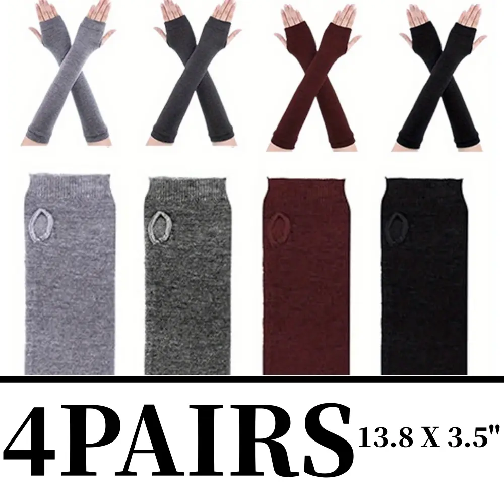 4 Pairs Arm Warmer Fingerless Gloves for Women Long Arm Sleeves Knitted Elbow Length Gloves Gothic Thumb Hole Mittens, Female Fit