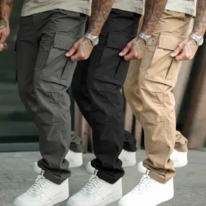 Men's tooling casual pants, solid color, multi-pocket design, suitable for hiking, spring and autumn outdoor activities and daily leisure, men's casual pants, men's trousers