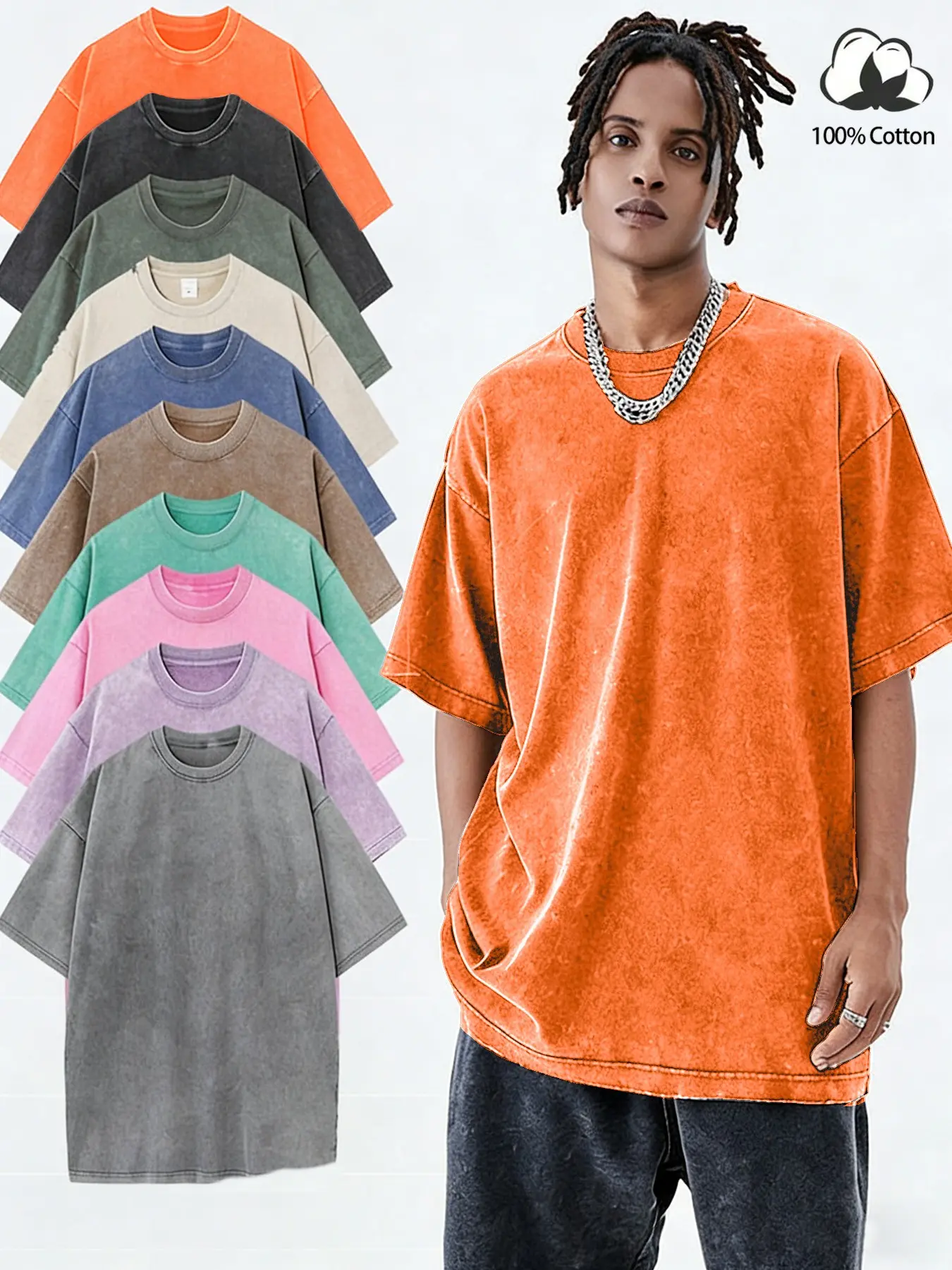 TikTok sensation, Unisex summer 100% cotton heavyweight Baggy short-sleeved solid-colored Casual T-shirt Top, Perfect for street fashion, skateboarding outings, Y2K trends, daily commutes, Streetwear