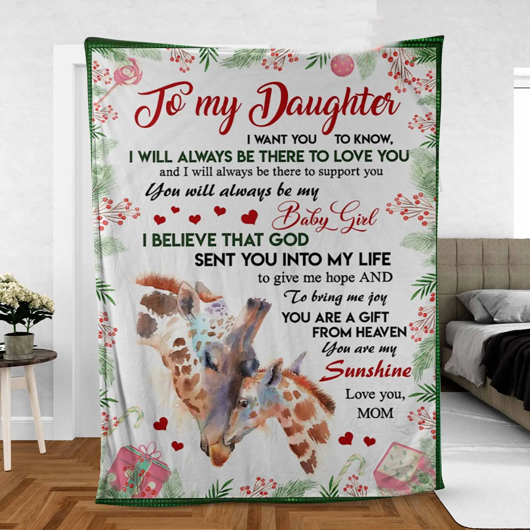 Modern Giraffe Print Sherpa Blanket - Soft Cooling Fleece for Daughter and Granddaughter - Machine Washable, Perfect Christmas Gift