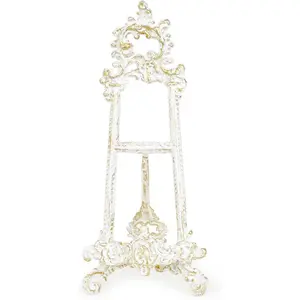 Vintage Cast Iron Cookbook Stand, Small Ornate Easel Fleur De Lis Stand, 15.5" Tall Antique White Table Top Display Holder for Recipe Book, Picture Frame, Plate, Home Kitchen Decor