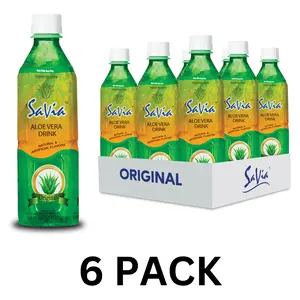 Savia - Aloe Vera Drink, Made with Real Aloe Pulp & Natural, Vegetarian, Gluten-Free, Fat- Free (16.9oz - 6 Pack)