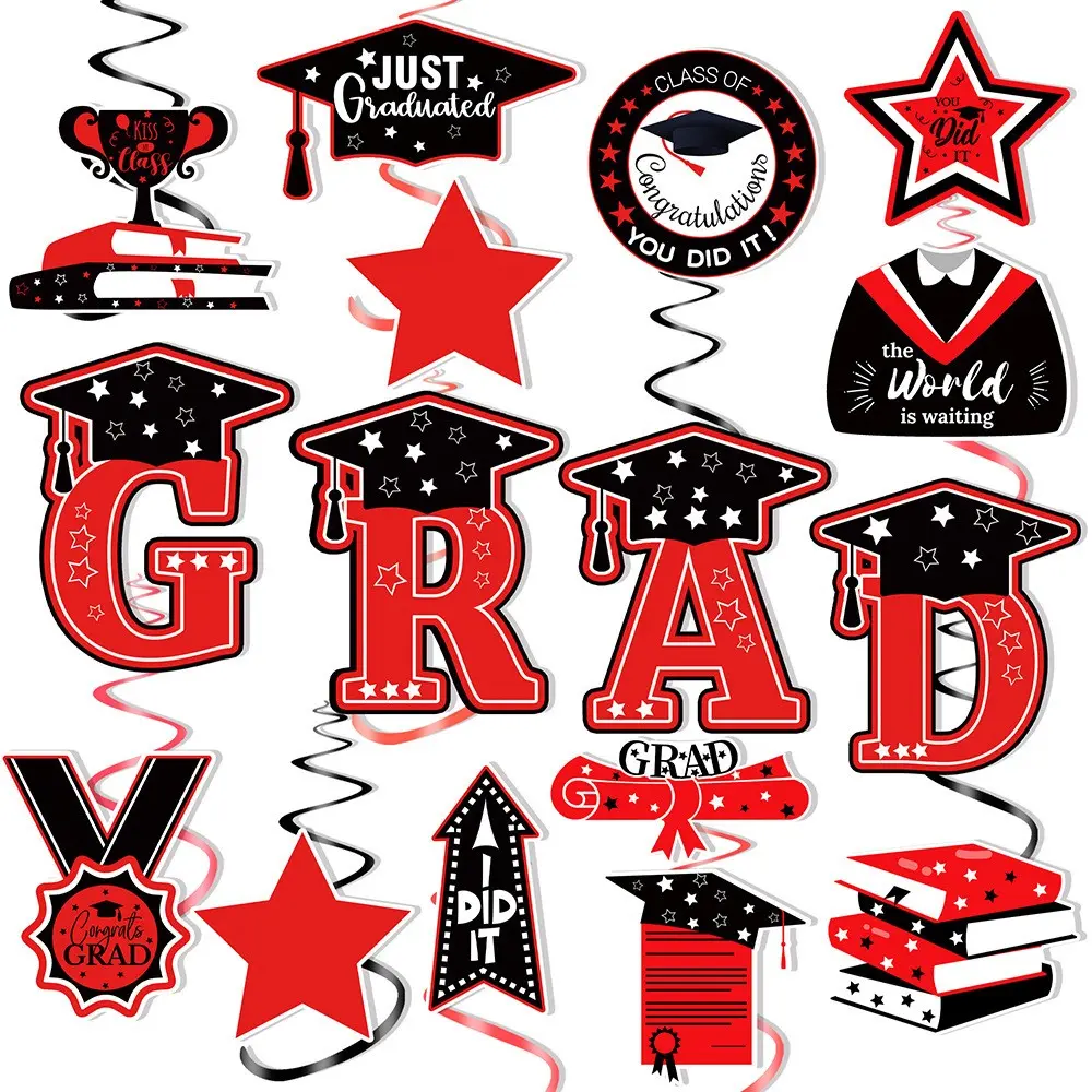 16 Set 2026 Graduation Hanging Swirls, Graduation Streamers Party Decorations, Graduation Red Hanging Decorations, 2026 Graduation Party Decorations, Class of 2026 Graduation Party Supplier, Grad Party Supplies