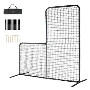 【FathersDayGift】VEVOR L Screen Baseball for Batting Cage, 7x7 ft Baseball Softball Safety Screen, Body Protector Portable Batting Screen with Carry Bag & Ground Stakes, Heavy Duty Pitching Net for Pitchers Protection