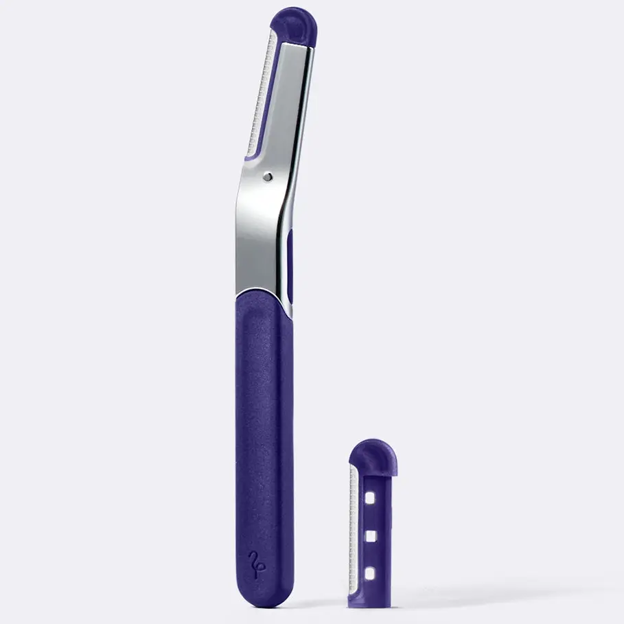 Flamingo Refillable Dermaplane Razor with Weighted Metal Handle and Stainless Steel Japanese Blades for Facial Hair Removal Peach Comfort Shave