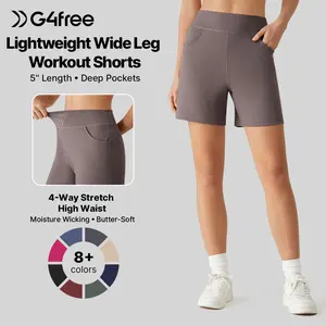 G4Free EverGoing Athletic Shorts for Women - 5" High Waisted Wide Leg Casual Shorts with Pockets