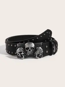 Women's Belt Leather Skull Buckle Belt, Waist Band for Jeans, Punk Belt, Black Studded Belts for Women, Y2k Skull Belts, Punk Style Belt, Fashion Belts, Street Style Belt, All Seasons Wear, Studded Details