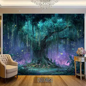2D flat banner, 1pc, Easy Setup Decor, Fairy Garden Wall Mural Purple, Backdrop For Baptism, Cm Mexican Tapestry, Wall Background Piece, Mystical Fairy Light Of Flower, Forest Backdrop, Enchanted Forest Background, Wall wjt