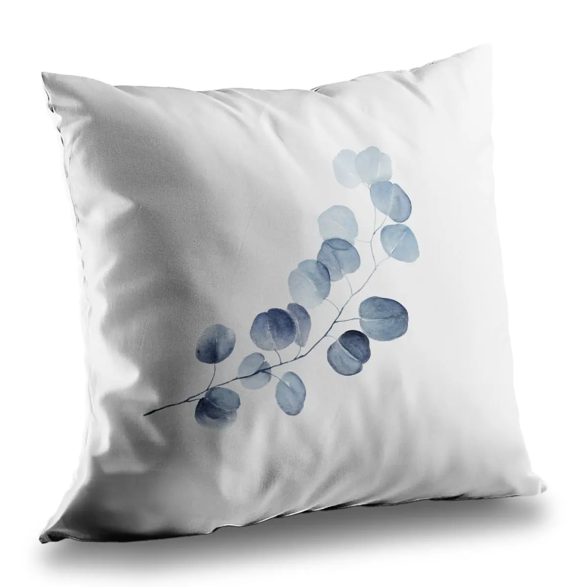 360 stand Eucalyptus Nature Theme Throw Pillow - 14x14 in Blue Poly Twill Decor with Botanical Look Leaf Print & Eucalyptus Branch (C1PC1414WDF4PC), Eucalyptus Leaves, Poly Twill Fabric