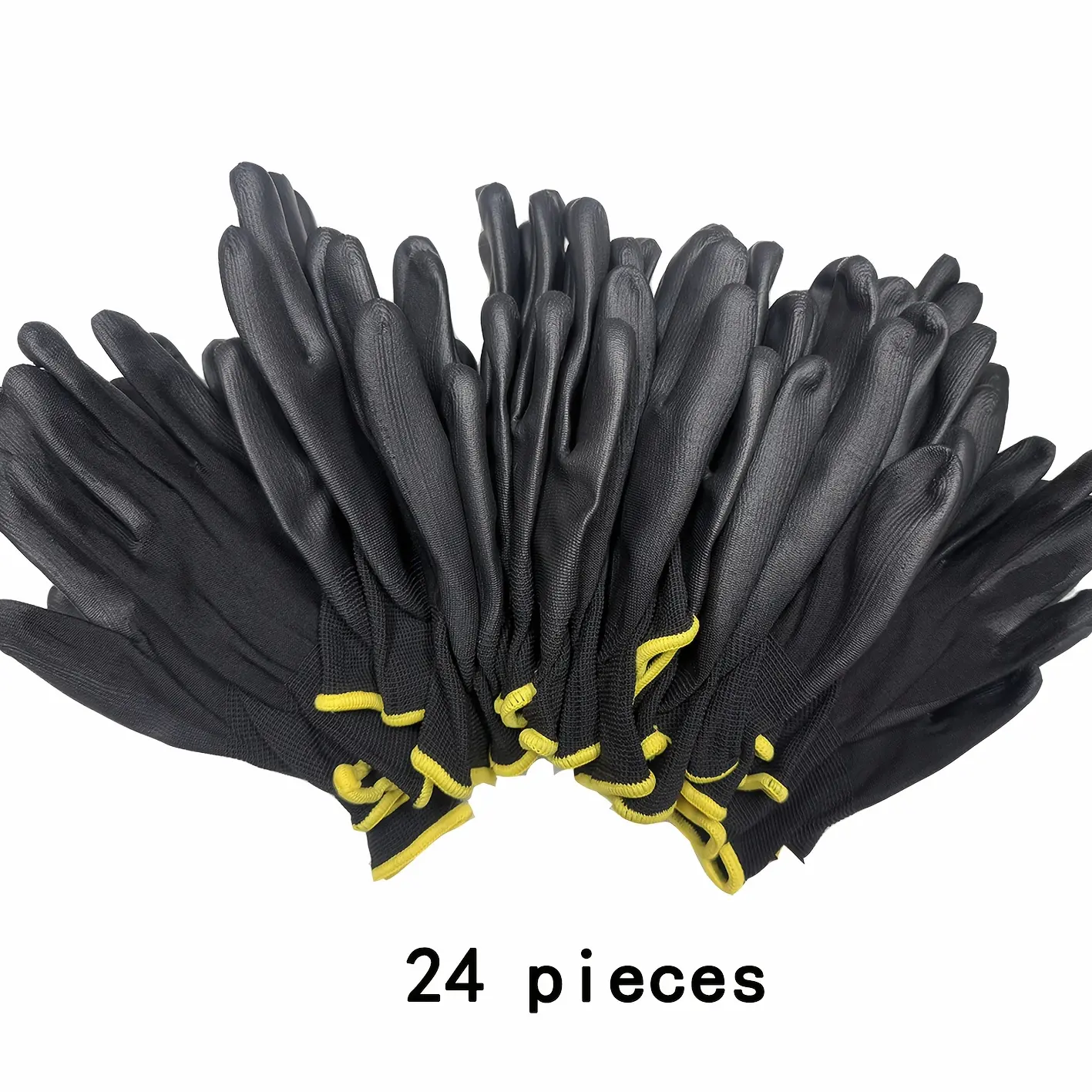 24pcs/12 pairs of black nylon gloves, palm anti slip PU coating - lightweight and durable, lead-free, suitable for lawn care and outdoor use, strong protection, reusable