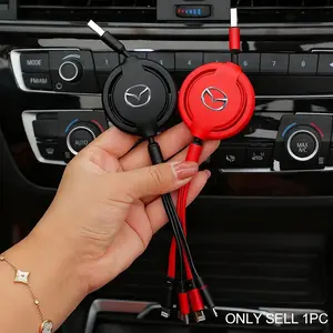 Car Emblem Interior 3 In 1 Micro USB Type C Fast Charging Cable Auto Accessories For Mazda 3 6 2 5 CX-5 CX-30 CX-50 CX-90 CX-8 BT-50 CX-80 CX-70 MX-30 CX-60 e-TPV CX-3 ATENZA CX-7 MX-5 RX-8 CX-9