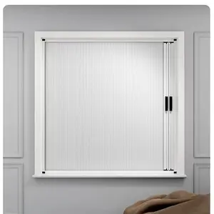 Honeycomb Folding Day Night Dual Use Sheer Curtain Aluminum Alloy No Drill Sliding Mosquito Net