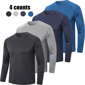 4 Pack Mens Long Sleeve Quick Dry Active Athletic Hiking Fishing Workout Gym Work  Running Gym Workout Tee  training top garmentscrew neck t-shirt
