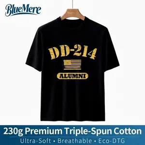 BlueMere Men's DD-214 Alumni T-Shirt - 230g Heavyweight Pure Cotton, Premium Breathable, DTG Digital Print, Loose Fit, Eco-Friendly Menswear Top with Stunning Graphics, Military Veteran Gift for Dad