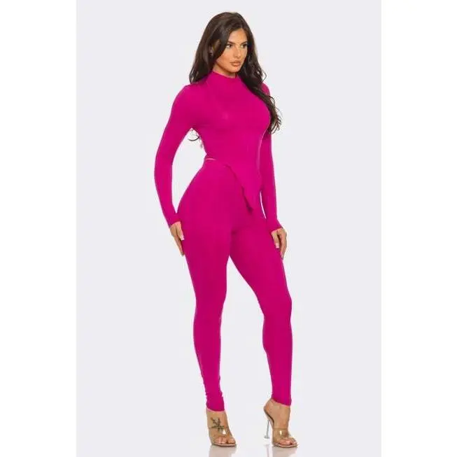 Playful Lettuce-Edged Top and Leggings - Magenta