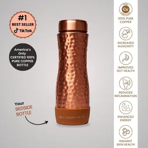 Copperwell's Hand-Hammered Textured Curve Bottle: Authentic Artisan Craftsmanship in Every Piece Drinkware Lid Stylish Water Bottles