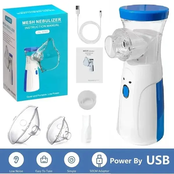 Lightweight Quiet Therapy Mesh Nebulizer - Portable Low Noise Respiratory Inhaler with Easy 1-Button Control, Travel Size, for Asthma Management in Adults