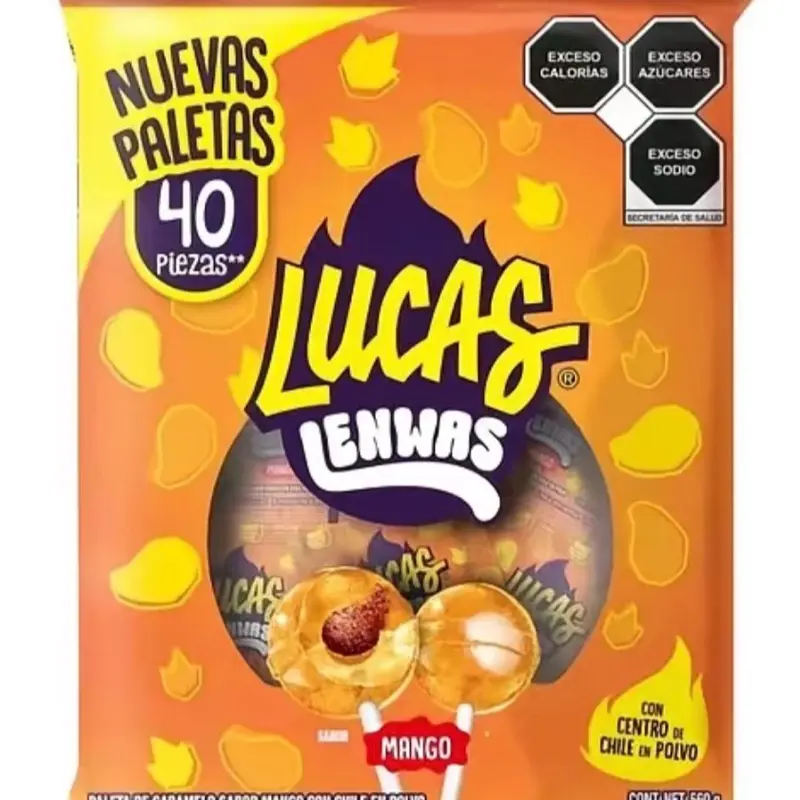 Lucas Lenwas- Mango Flavored Lollipops with Chili Powder Center Lucas Lenwas- Mango Flavored Lollipops with Chili Powder Center