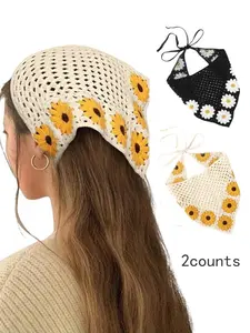 Daisy Pattern Crochet Hair Band & Hair Tie, Boho Style Hair Accessories Set for Women & Girls, Vintage Hair Accessories for Daily Wear